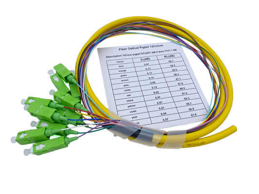 comprar 12 amarelo do PVC 900um 1.5Mts do SC APC G652D da trança da fibra ótica dos núcleos FTTH Fabricação em linha