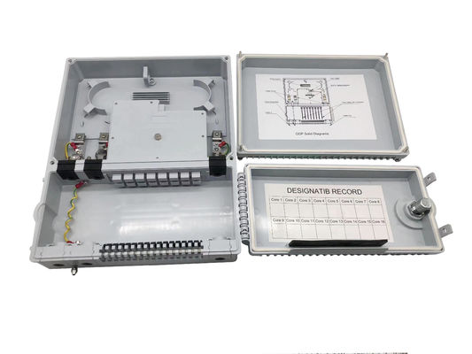 16 portas FTTH 1*8 PLC Splitter Optical Distribution Box IP65 Indonésia Telecom 2 portas cinza