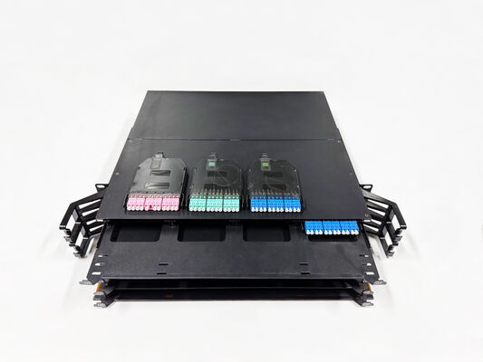 Painel de Conexão MPO MTP de Alta Densidade com 288 Fibras, Montagem em Rack 2U com Gaveta Deslizante para Data Center