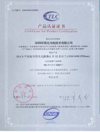 China YINGDA TECHNOLOGY LIMITED Certificações